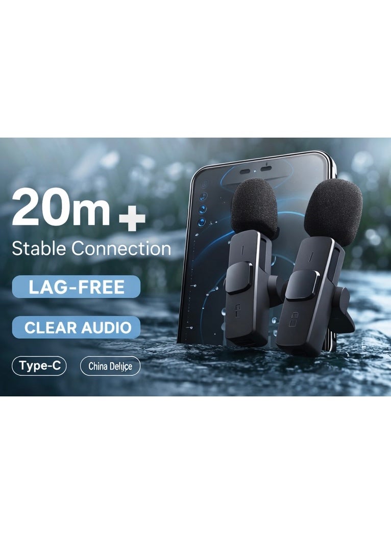 K9 Wireless Lavalier Microphone for Type-C Smartphones – Dual Mic, 20m Range, Plug & Play, Noise Reduction, Rechargeable – Ideal for Vlog, Live Streaming & Interviews - Image 4